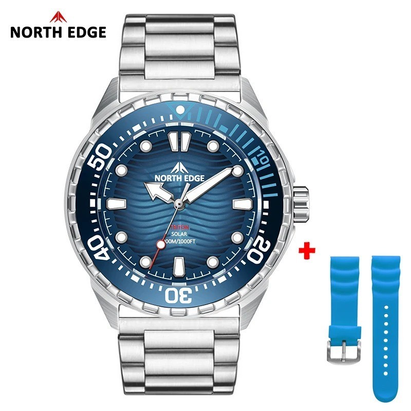 NORTH EDGE TRITON-TI Titanium Stainless Solar-Powered Diving Watch Luxury Quartz