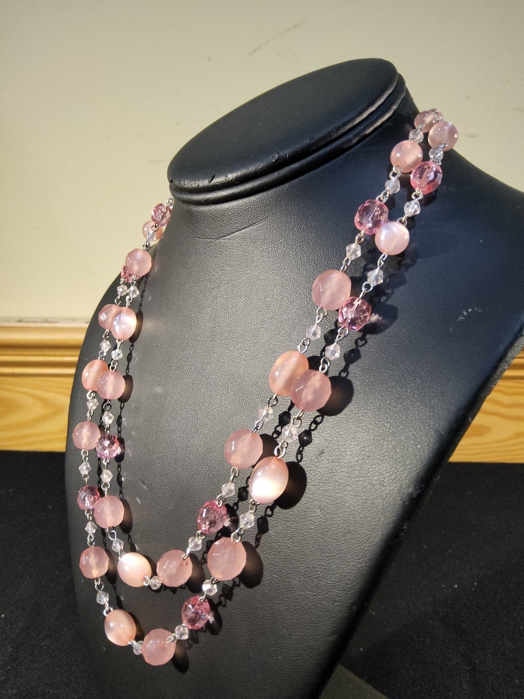 Robert Rose Pink Translucent & Facetted Graduated Beads Necklace Double Strand