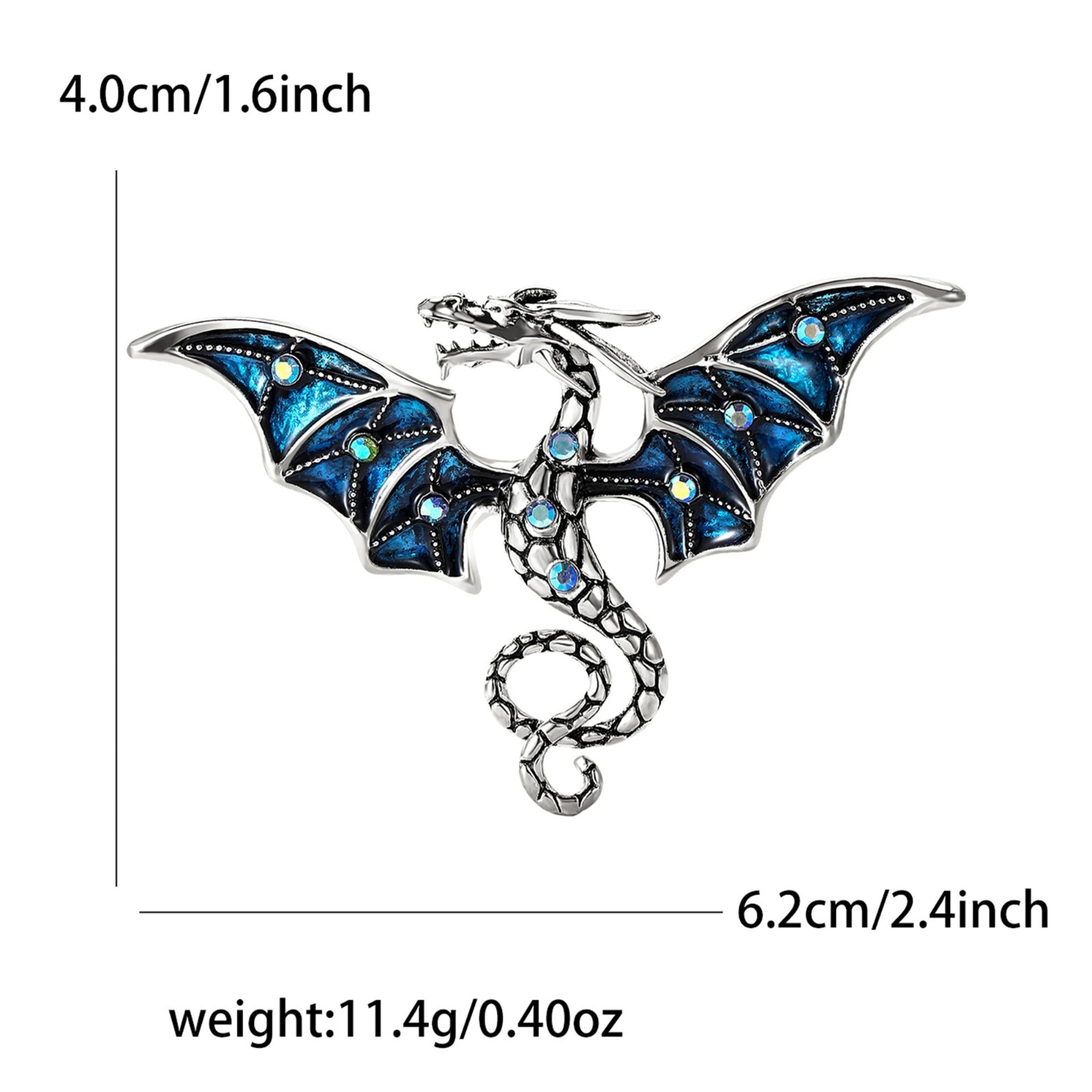 Enamel Flying Dragon Brooches for Women Unisex Rhinestone Mythical Animal Pins