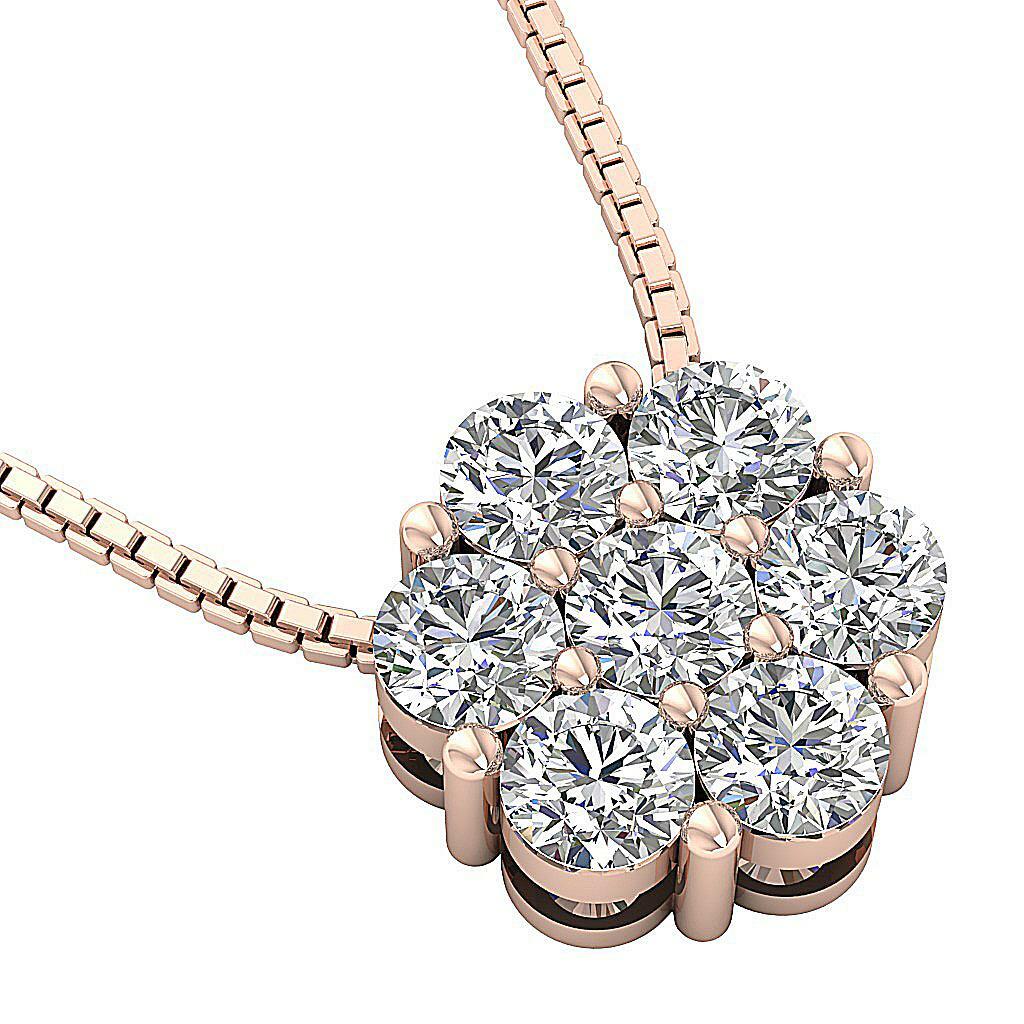 Cluster Pendant Necklace SI1 G 1.60 Carat Round Diamond 14K Rose Gold 11.00 MM