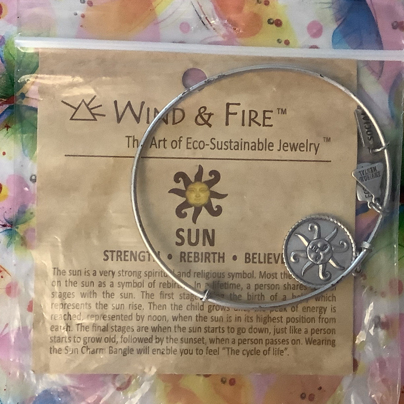 Wind & Fire SUN Bracelet Silver Tone in Gift Bag