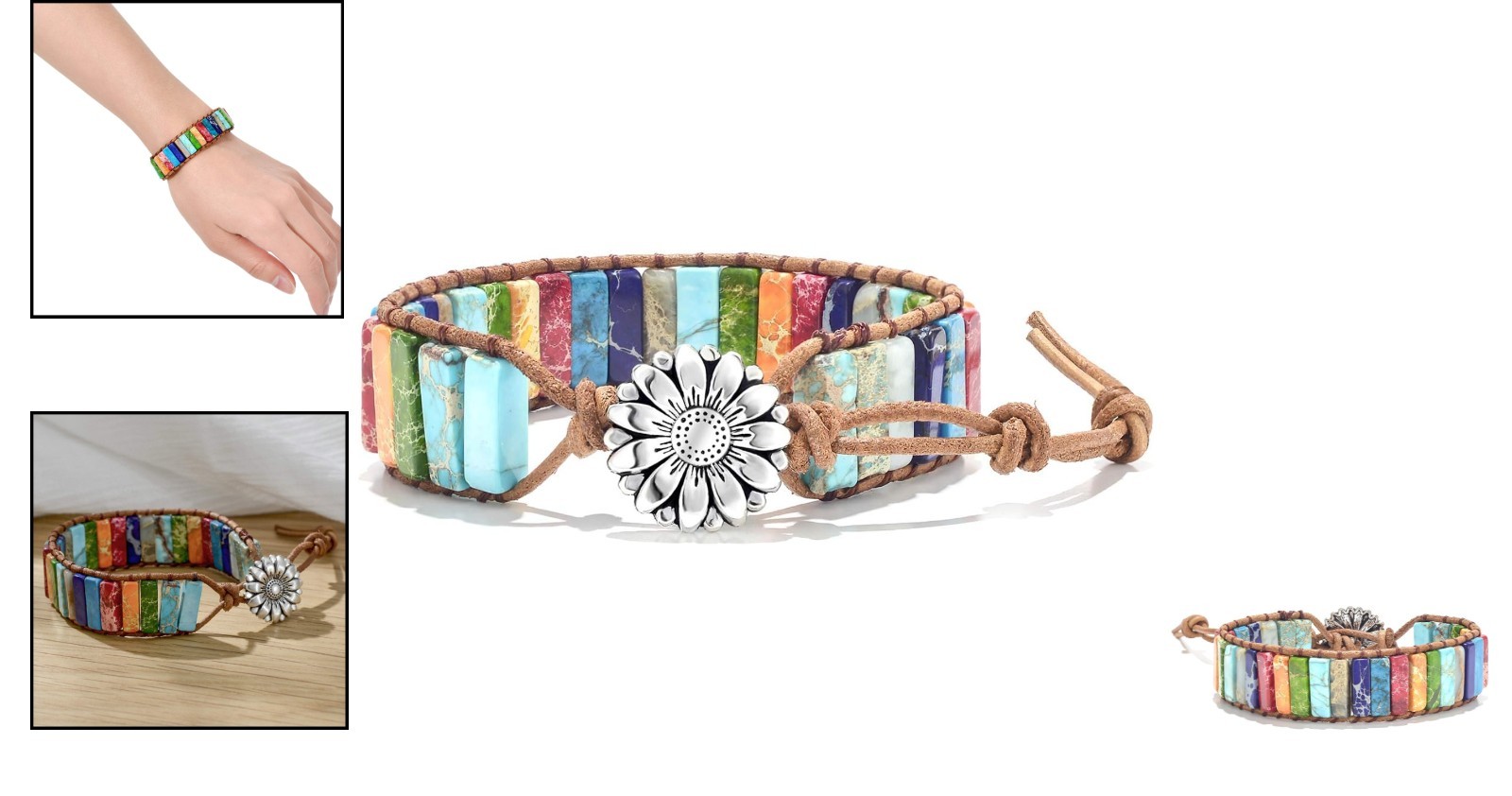 Chakra Healing Bracelet with Sunflower Button – Perfect Gift for Loved Ones