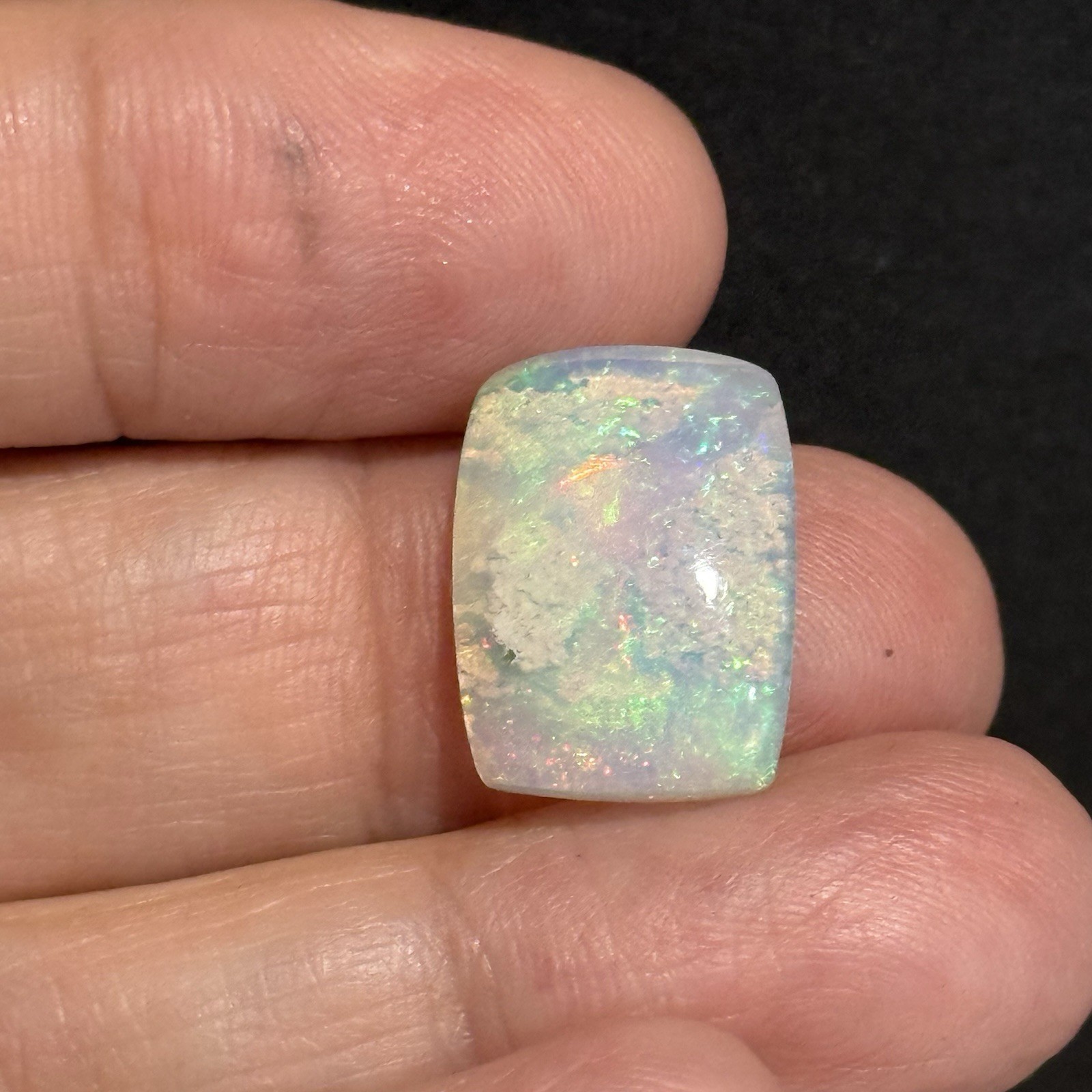6.5ct 17.2×12.6×5.4mm Stardust Galaxy Ethiopian Welo Opal Cushion Cabochon Gem