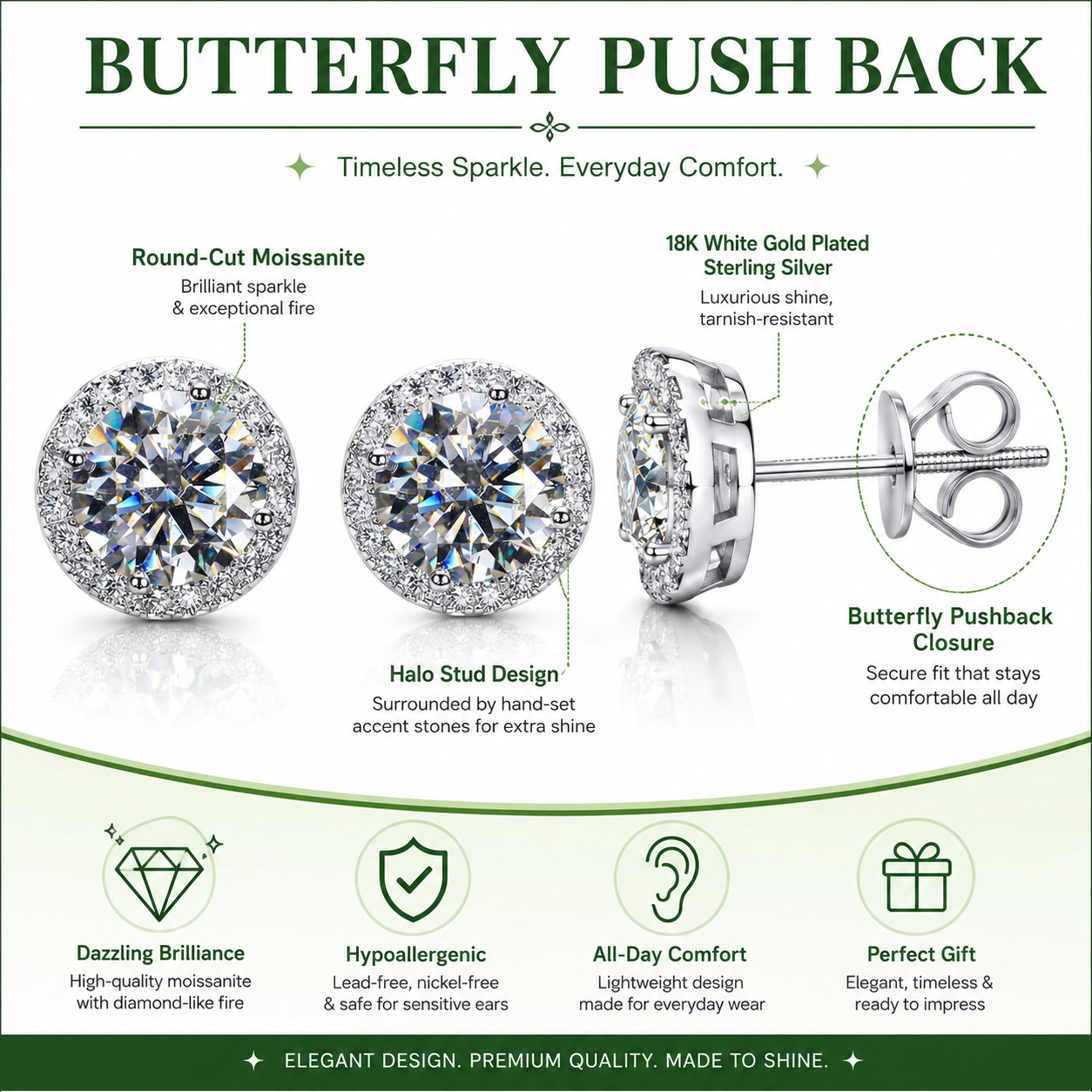 VVS Moissanite Halo Stud Earrings 925 Sterling Silver GRA Certified Men Women