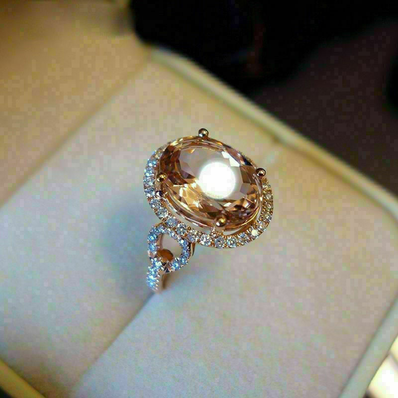4Ct Morganite Simulated Oval Halo Anniversary Ring In 14K Rose Gold Finish Ring