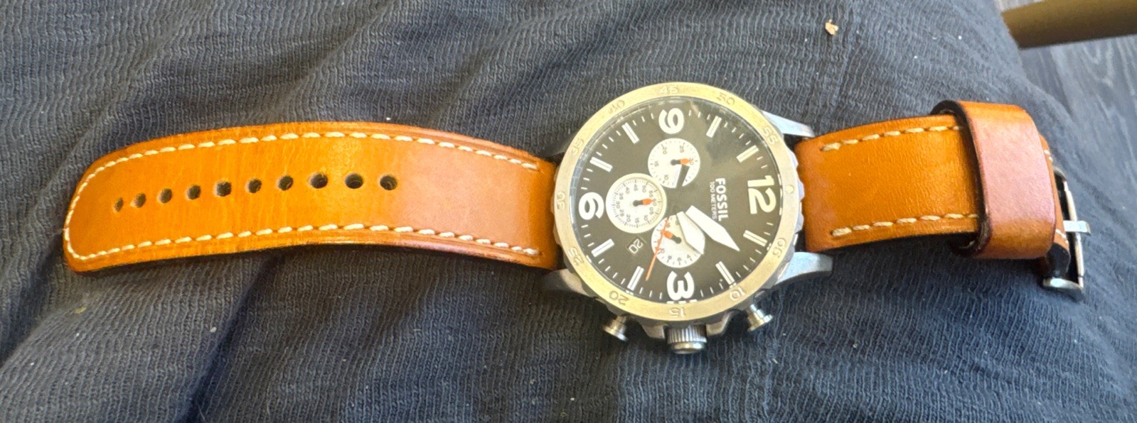 Fossil JR1486 Men’s Nate Chronograph 50mm Black Dial Brown Leather Watch