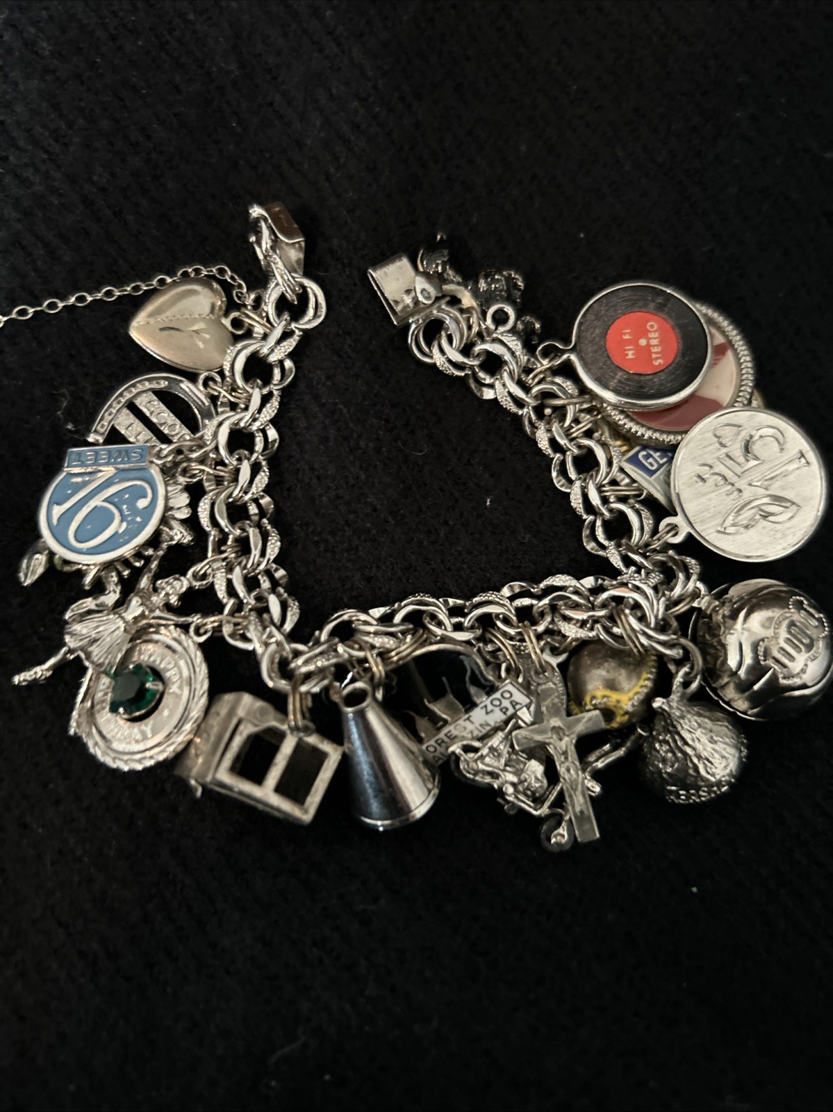 Vintage Elco Sterling Silver Charm Bracelet w/ 21 Charms