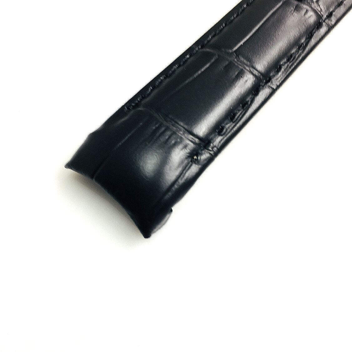 Black Curved End Croco Leather Replacement Watch Band Strap Butterfly Clasp 1541