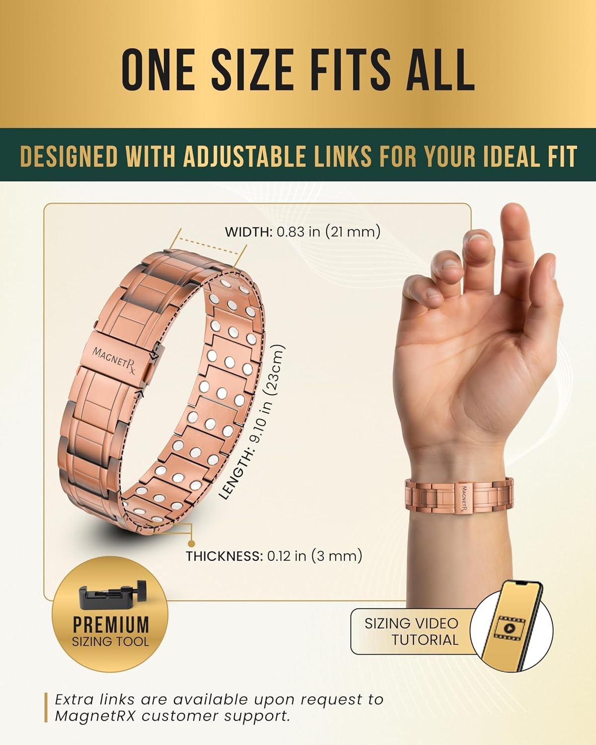 MagnetRX® 3X Strength Copper Bracelet – 99.9% Pure Copper Bracelets for Men with