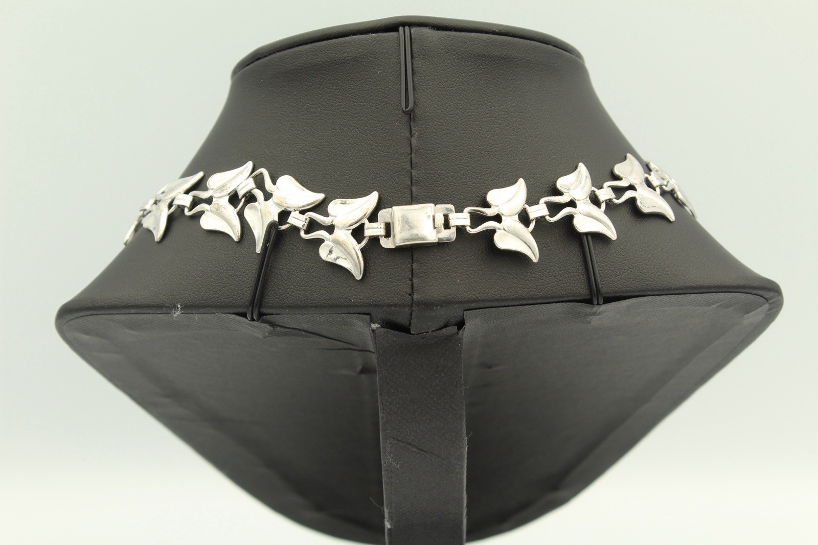 Vintage Sterling Silver Leaf Link Necklace & Matching Earring Set — Mid-Century