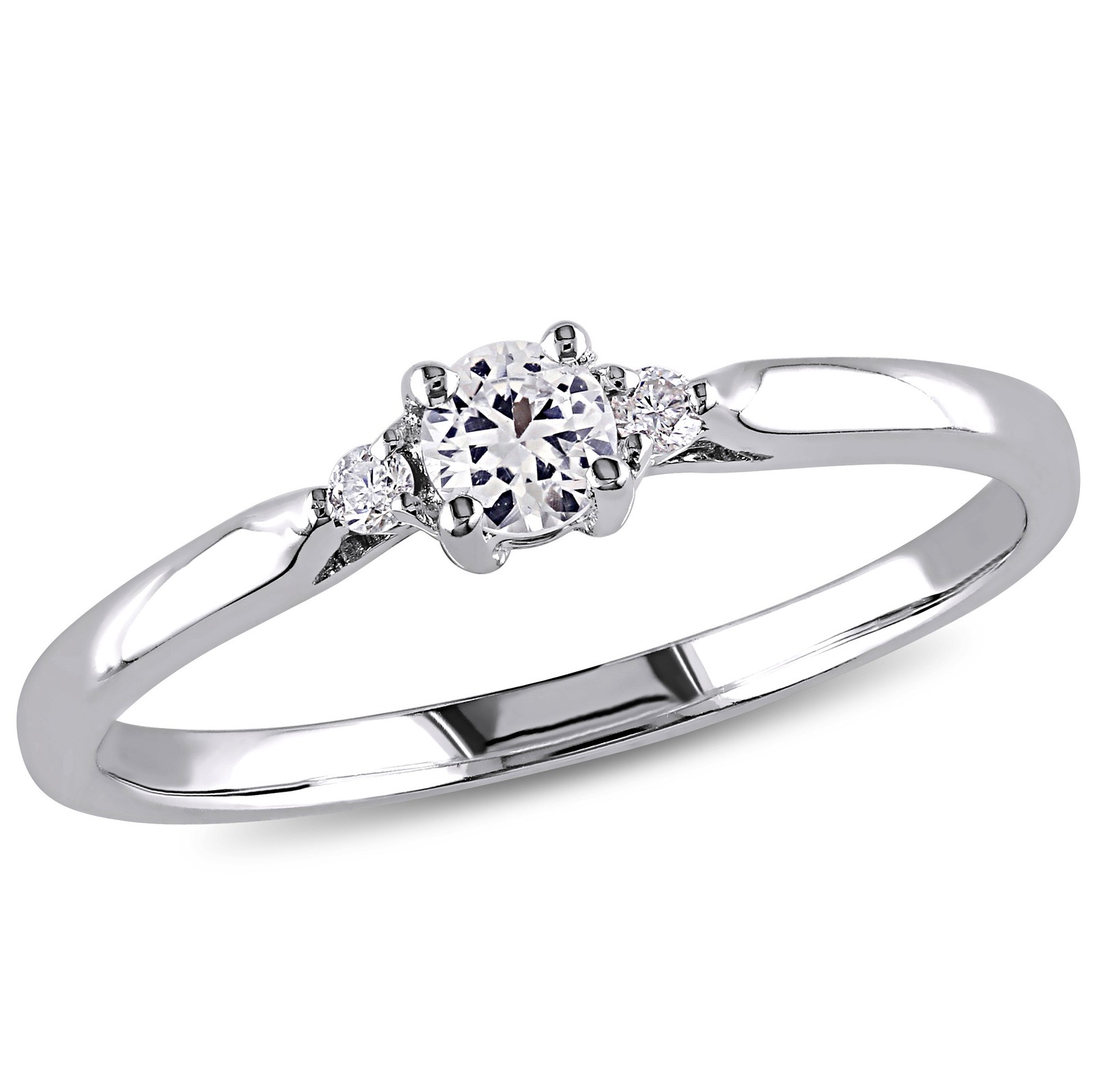 Amour Sterling Silver Created White Sapphire and 0.04 CT Diamond TW Promise Ring