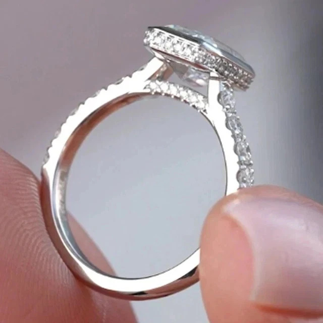 3.50Ct Emerald Cut Moissanite Hidden Halo Engagement Ring 925 Silver 14K Vermeil