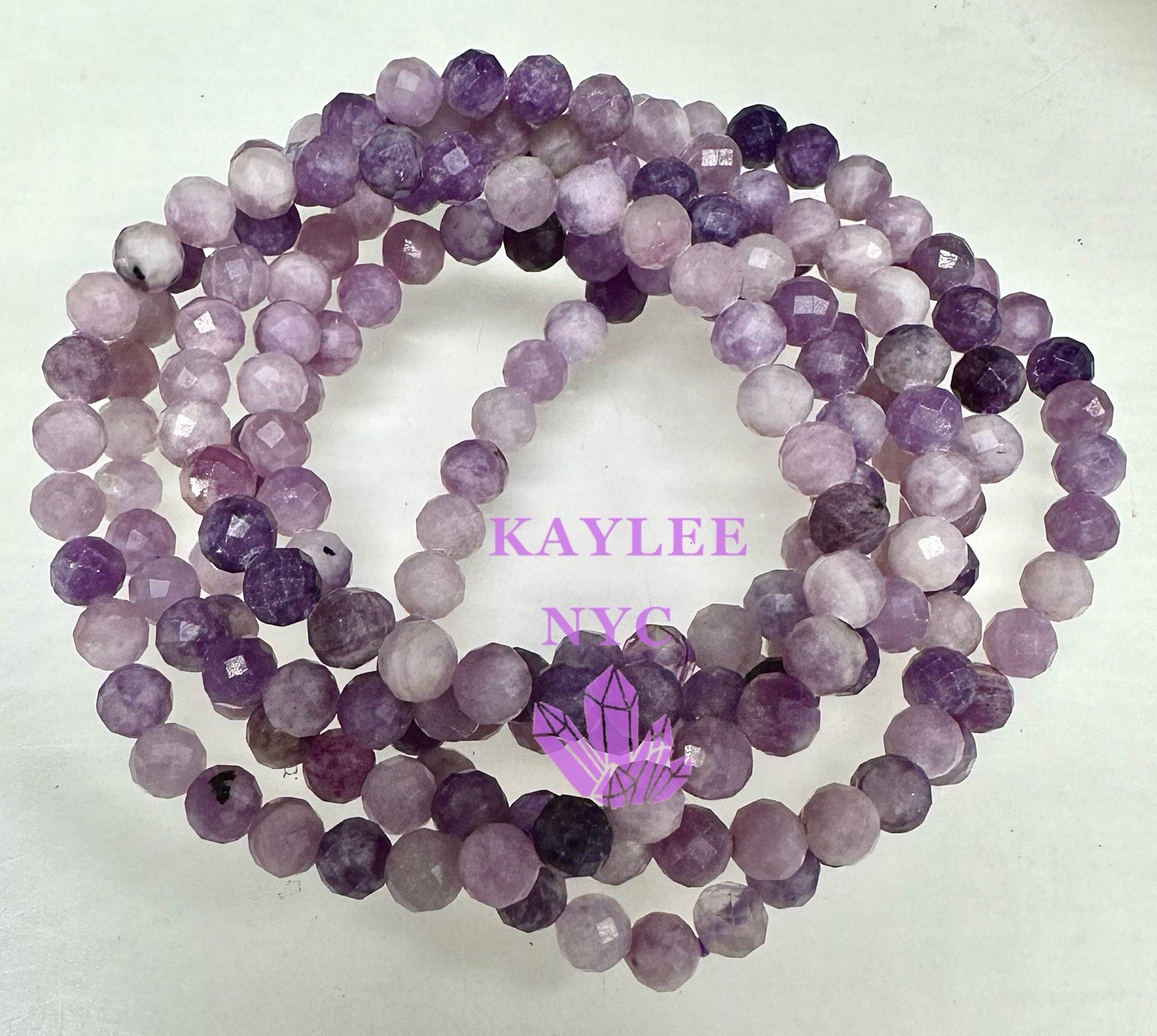 Wholesale 6 PCs Faceted Natural Lepidolite 6mm 7.5” Stretch Bracelet