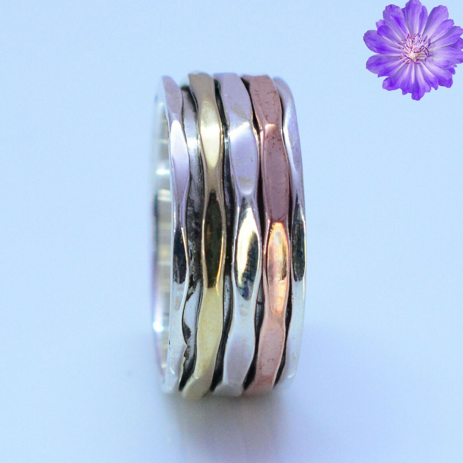 Two Tone Spinner Ring 925 Sterling Silver Handmade Jewelry Ring Gift For Her