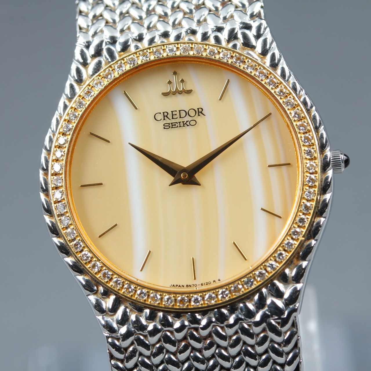 [Near MINT] SEIKO CREDOR 8N70-6140 Diamond Bezel Quarz 18KT Mens Vtg Watch JAPAN