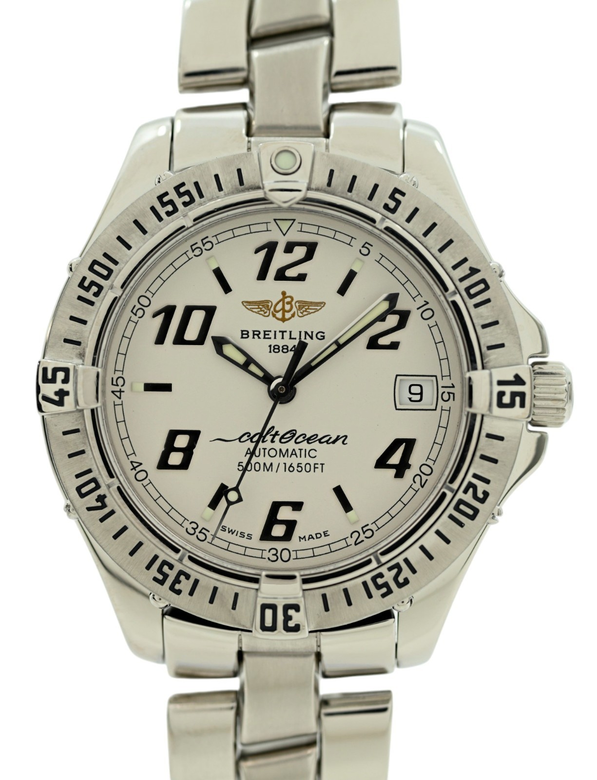 Breitling Men’s 38mm Colt 500M White Dial Automatic Swiss SS Watch! Ref: A17350!