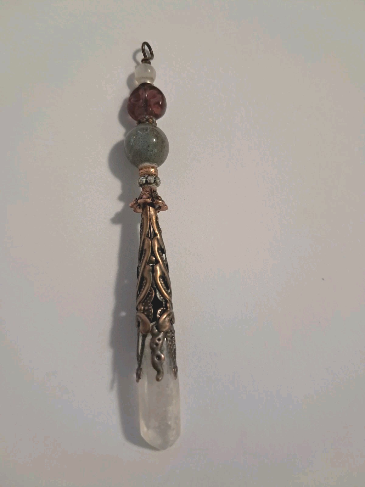 LABRADORITE R MOONSTONE & Glass Purple AB MOON FACE MILKY QUARTZ Crystal PENDANT