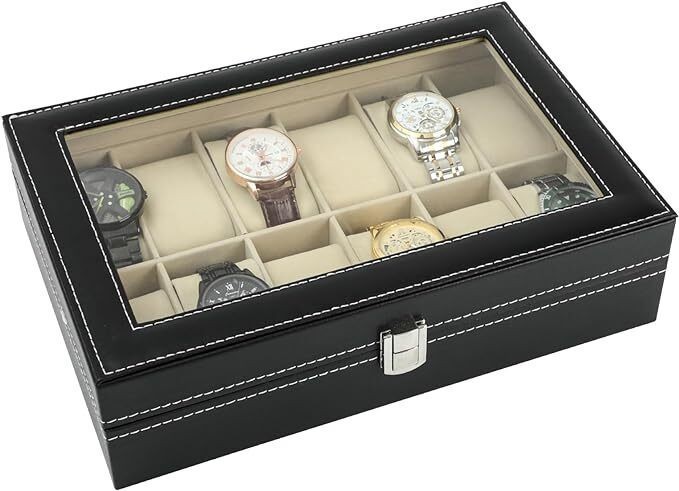 12/24/20 Slots PU Leather Wrist Watch Display Box Storage Holder Organizer Case~
