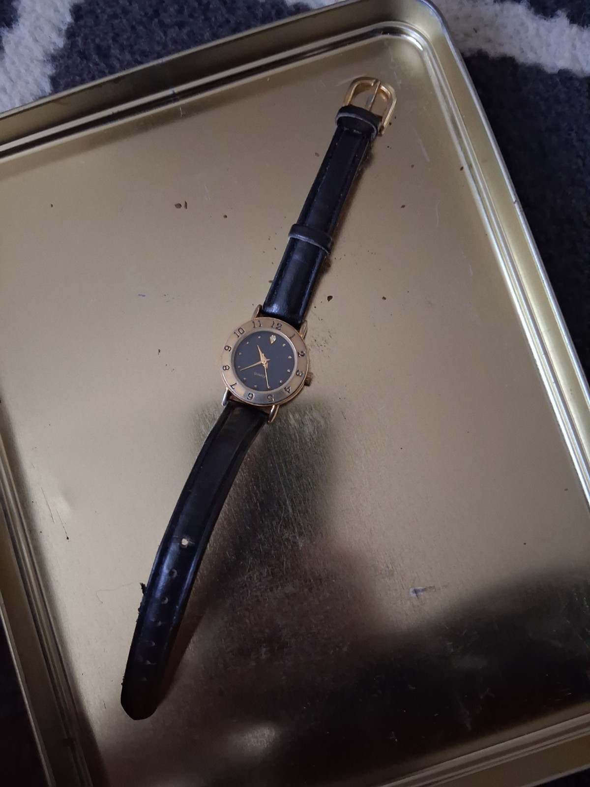 Women’s Dress Quartz Analog Watch, Water-Resistant, Black Dial Gold Case