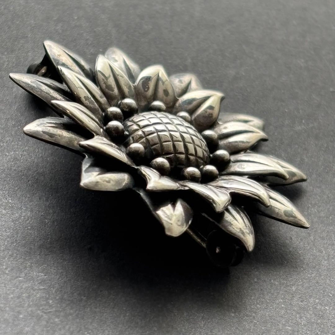 N.E. FROM Denmark Sterling 925 Silver Sunflower Brooch Vintage Mid-Century 3.6cm