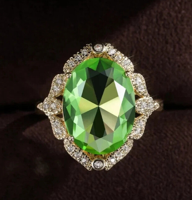 Women Wedding Ring Gold Plated Art Deco Style Peridot Beautiful Ring 3.25CT CZ