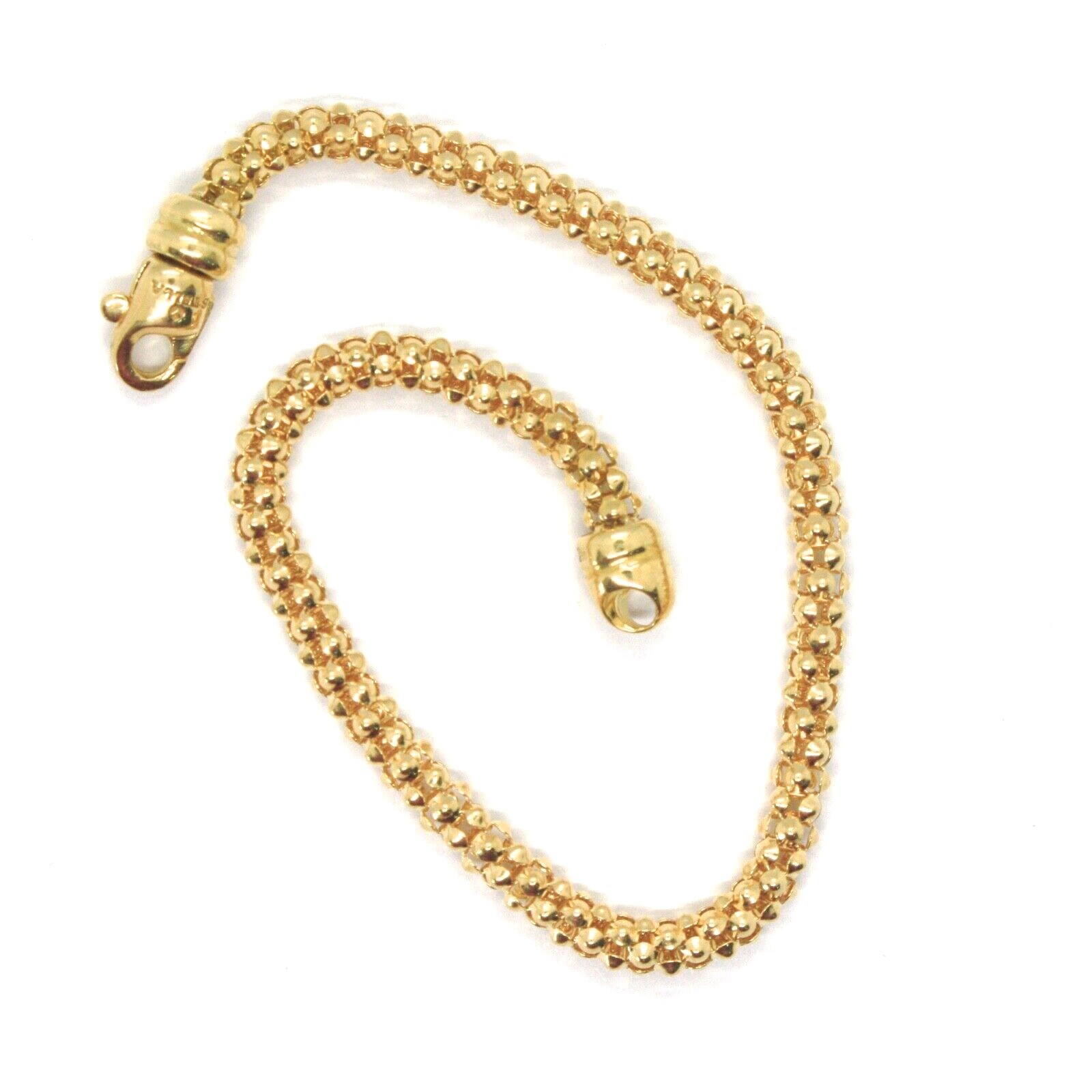 18K YELLOW GOLD BRACELET, 19 CM, 7.5 INCHES, BASKET WEAVE TUBE, POPCORN 3 MM