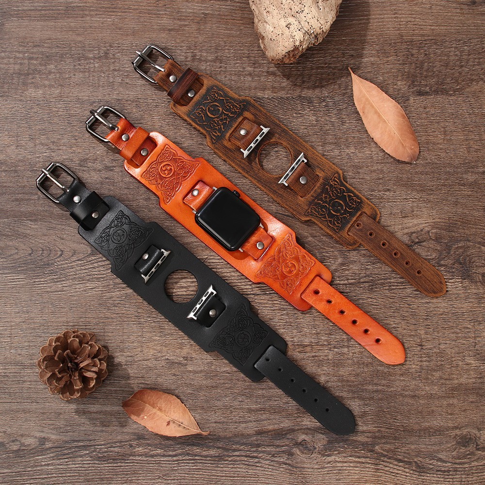 Fashion Wide Cuff Leather Strap for Apple Watch Series 8/7/6/5/SE 38-49mm