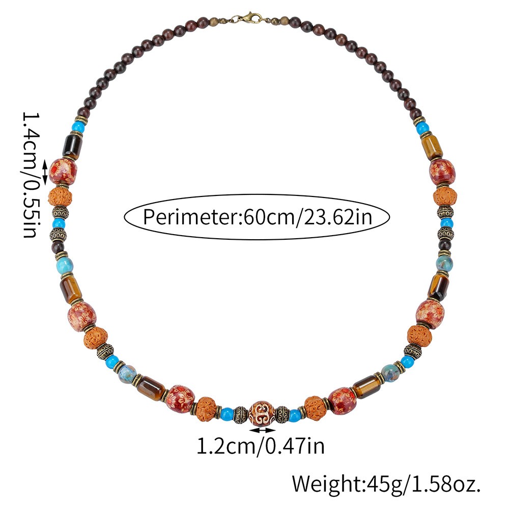 Mens Tigers Eye Multi Stone Walnut Bead Necklace Boho Statement Necklace Choker