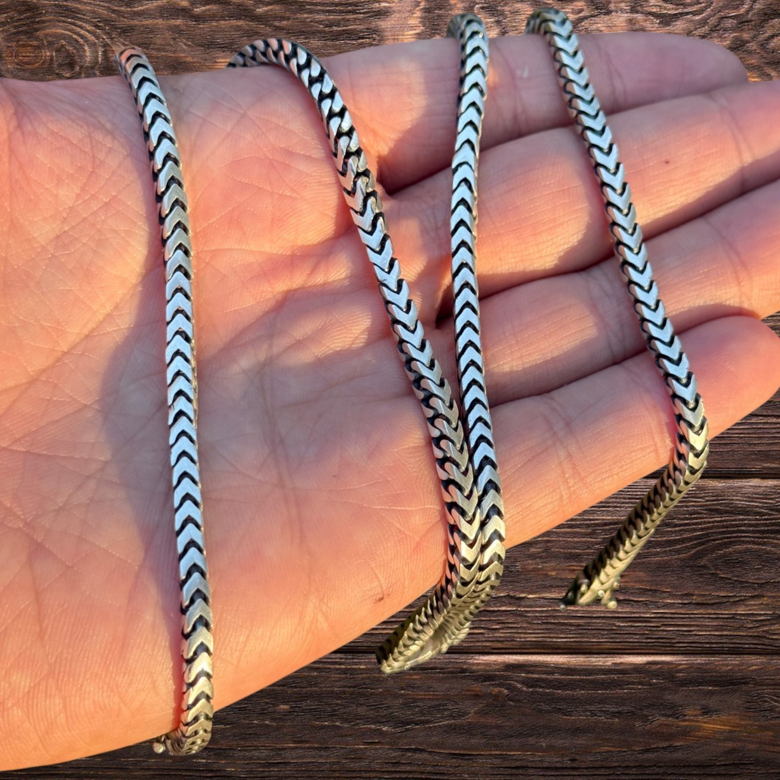 4mm Box Franco Chain Necklace – Solid 925 Sterling Silver Or Oxidized Rhodium