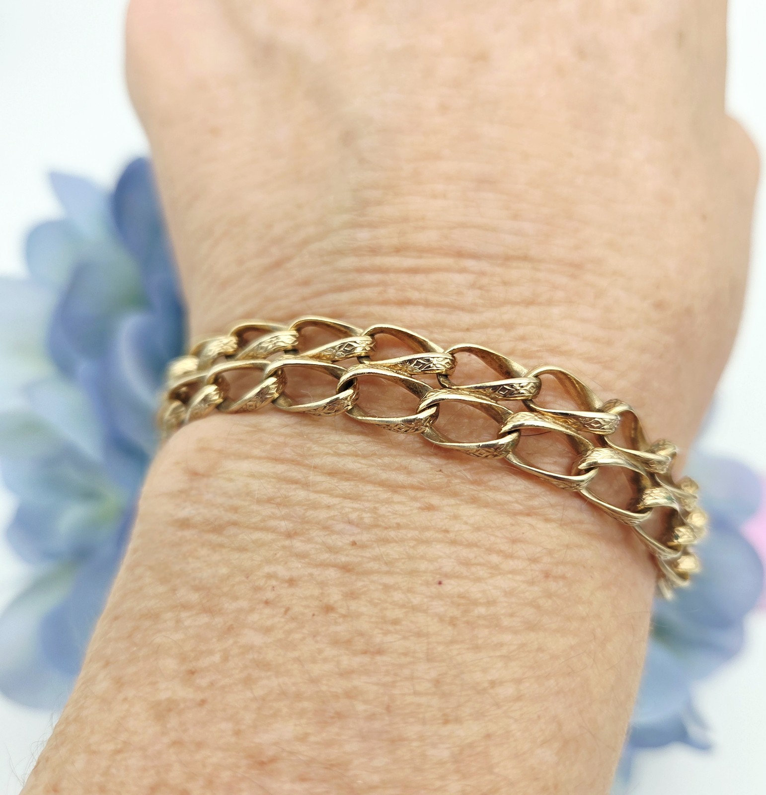 Vintage GF Bracelet Double Row Push Lock Gold Filled No Safety Chain 7″ Long