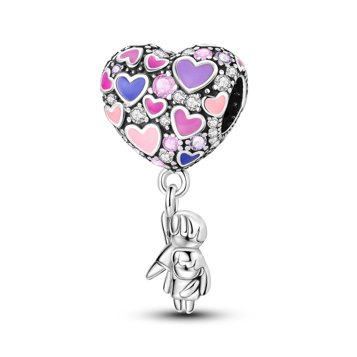 LAZA Fine Original 925 Sterling Silver Charm Pink Love Heart fit Women Bracelet