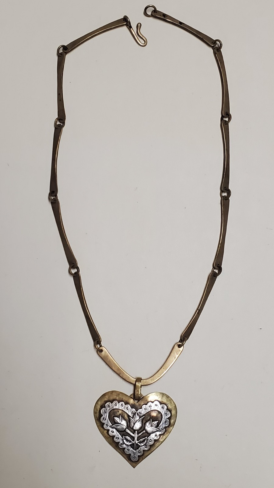 JEEP COLLINS Artisan VINTAGE Brass/925 DOVE/HEART PENDANT Handwrought NECKLACE
