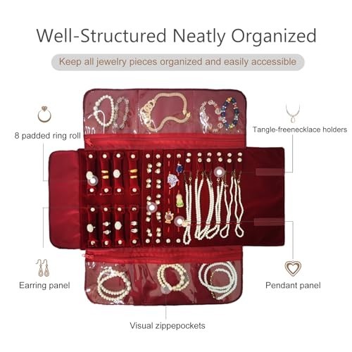 Velvet Travel Jewelry Roll Organizer Case for Necklace Bracelet Earrings Ring