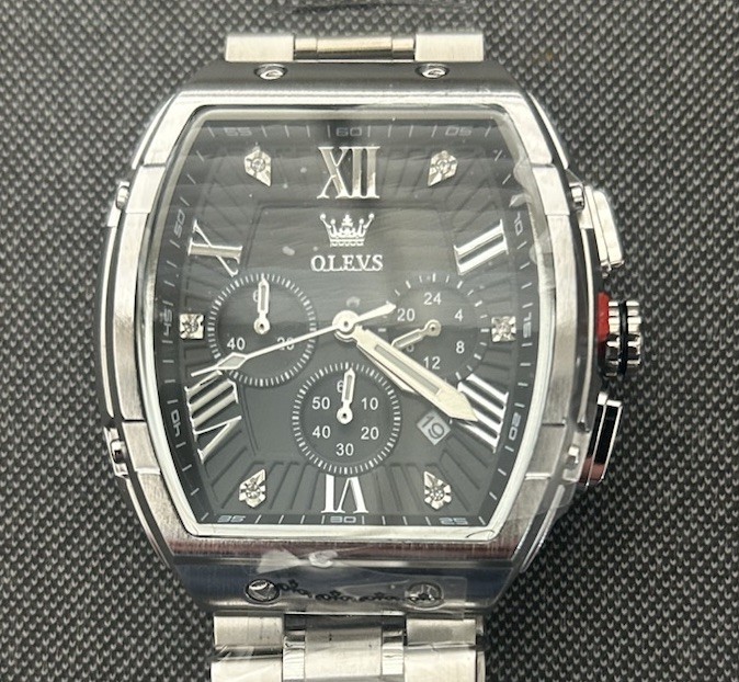OLEVS Men’s Chronograph Wristwatch Black Dial Silver Stainless Steel Quartz 5639