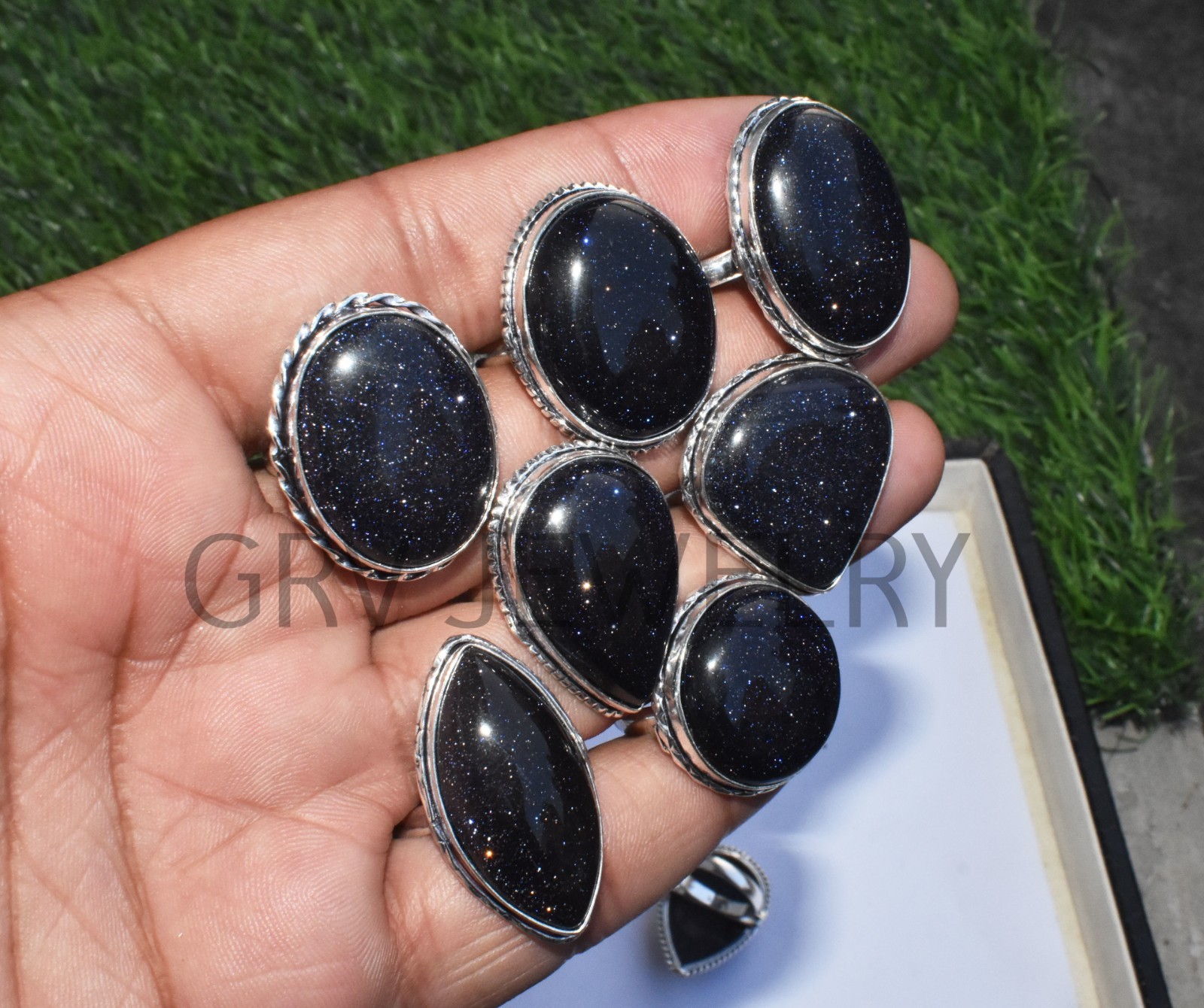 1-500 Pcs Blue Goldstone In Wholesale Rings Lot Bulk: Silver Plated Whr-76