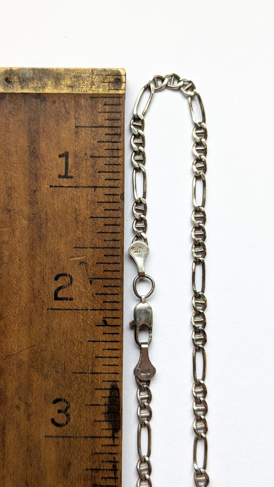 Vintage Mexico 925 Sterling Silver Figaro Chain ankle Bracelet 3.2 Mm 9.5 Inches