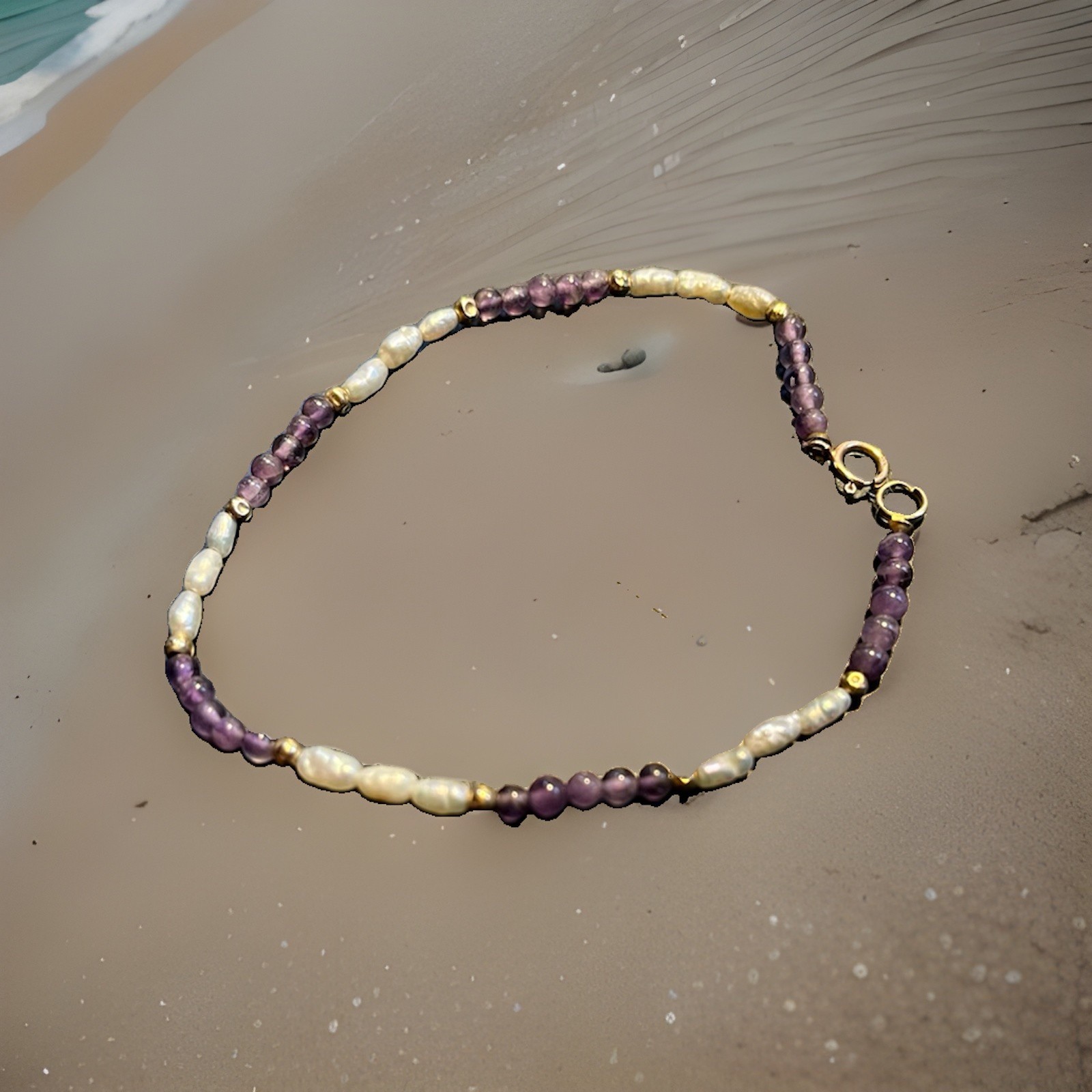 Women’s Bracelet Amethyst Freshwater Pearls 14K Gold Beads And Clasp 7.25 in