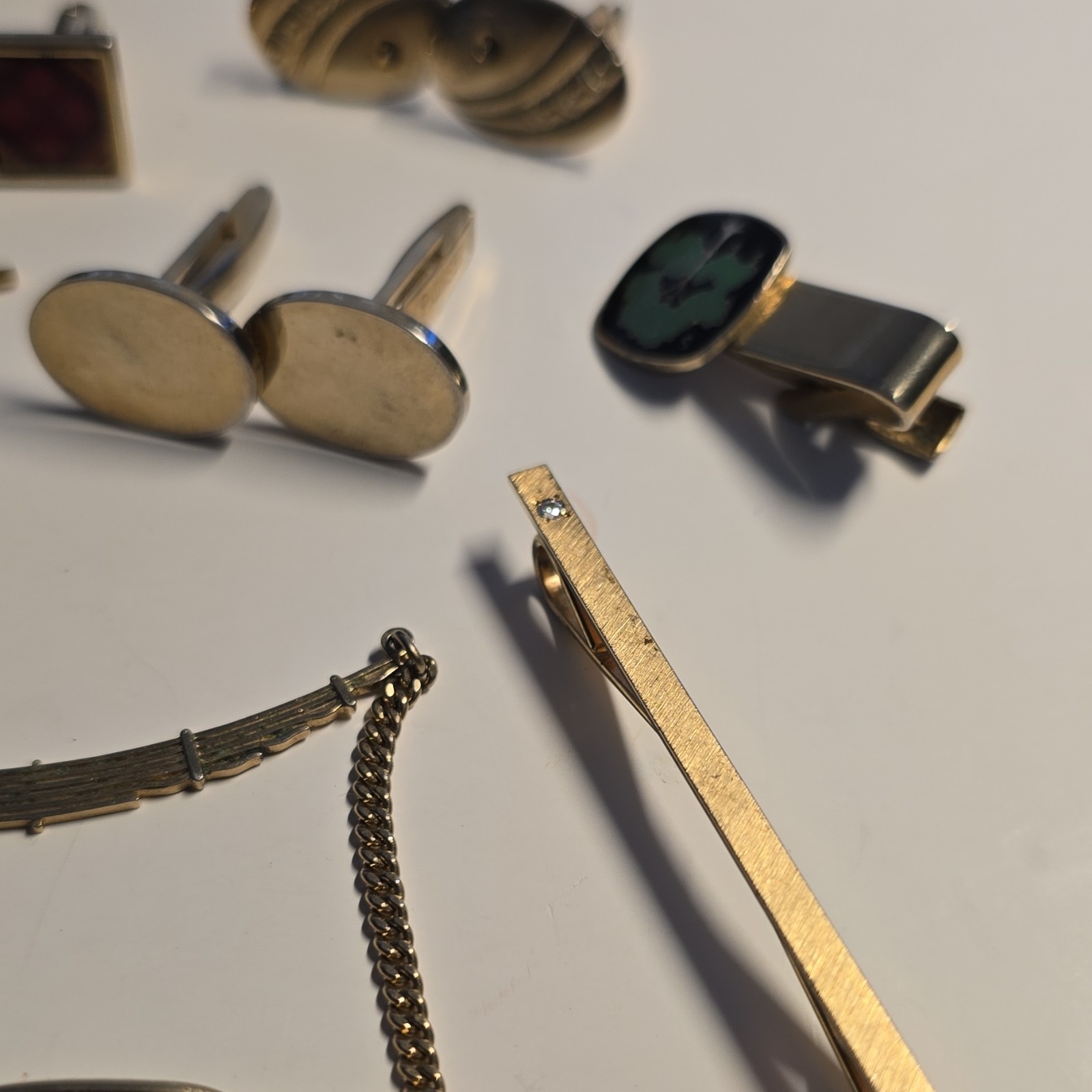Vintage Pioneer Gold Tone Chain Link Tie Pins, Cufflinks Men’s lot of 19 Fashion