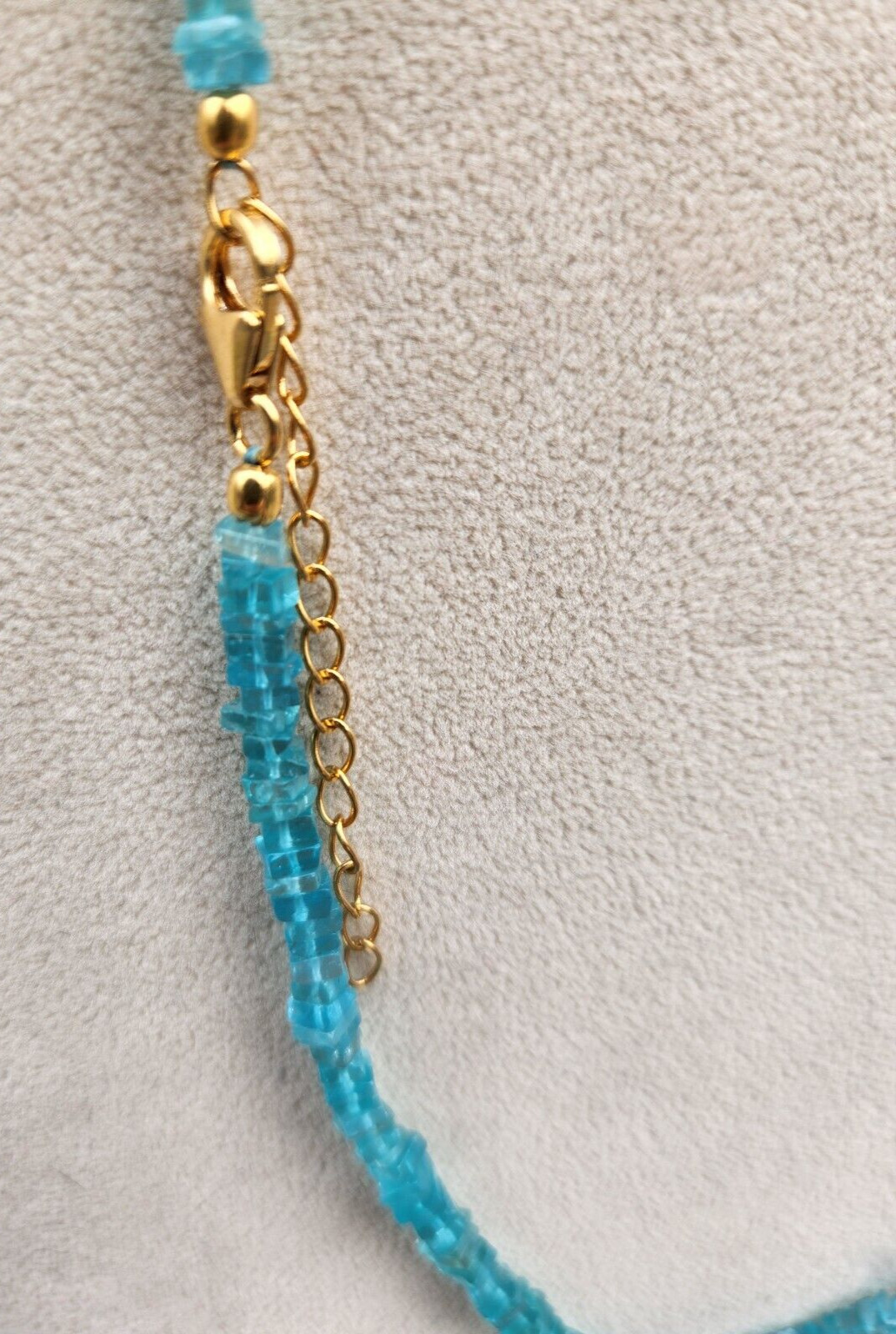 Natural Aqua Blue Apatite Bead Necklace Gold Vermeil Over 925 Sterling, 100 ctw