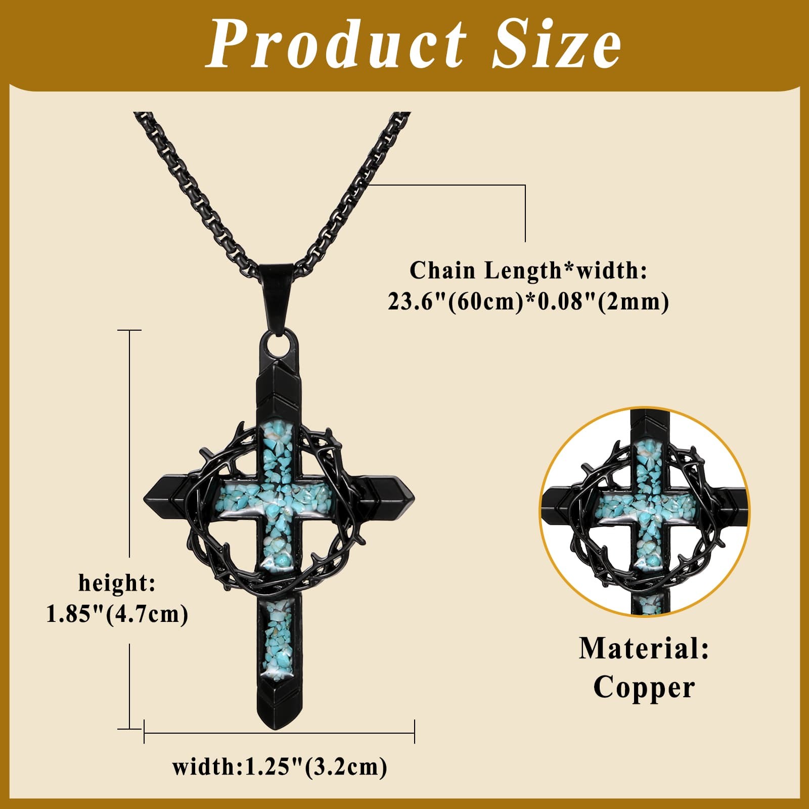 Men’s Womens Crown of Thorns Cross Pendant Necklace Christian Faith Jewelry Gift