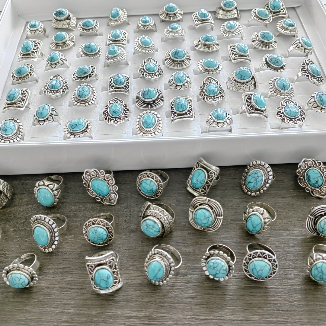 Wholesale Turquoise Jewelry Lots 30pcs Men’s Women’s Rings Natural Stone Rings