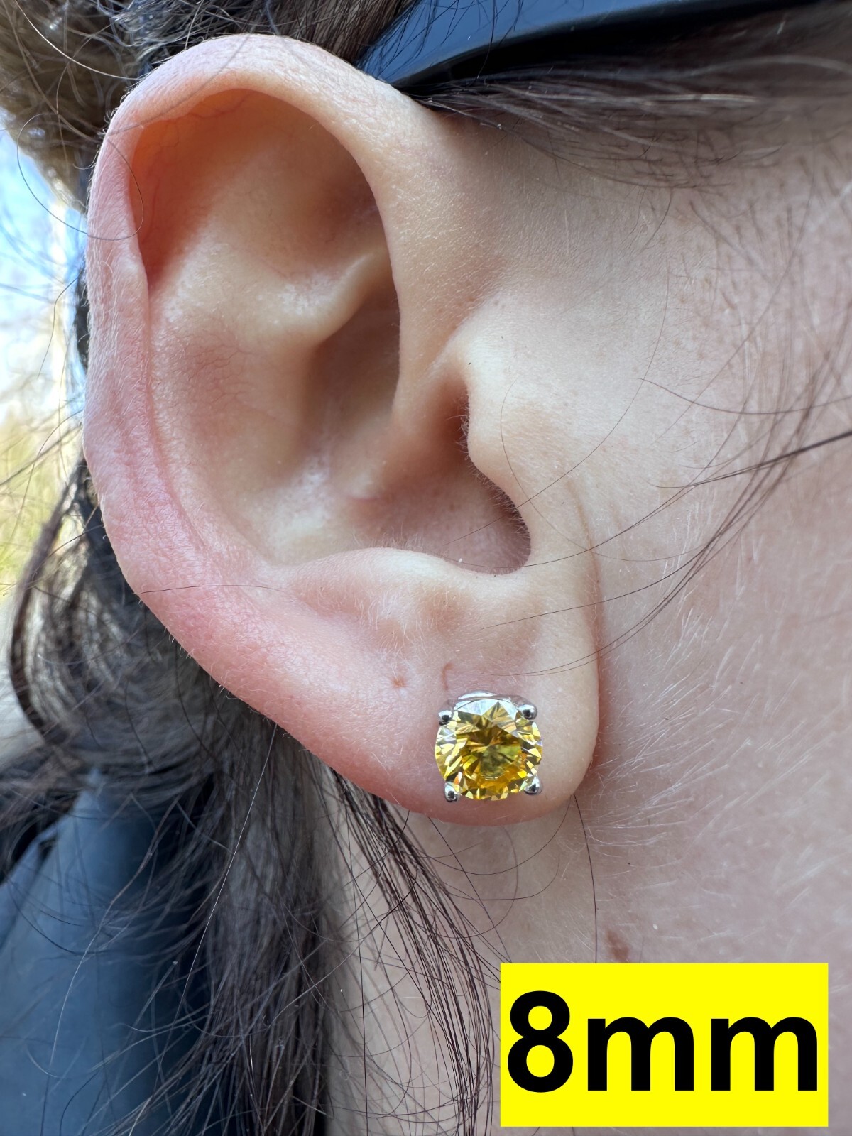 Real Canary Yellow Moissanite Screwback Stud Earrings 925 Silver 3-8mm Pass Test