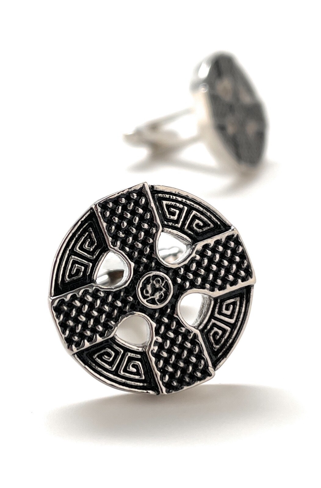 Celtic Cross Cufflinks Silver and Black Enamel Irish Cross Nimbus Cuff Links Wed