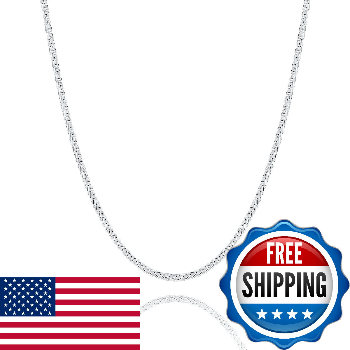 Waitsoul 925 Sterling Silver Wheat Chain Lobster Clasp 2Mm Silver Necklace