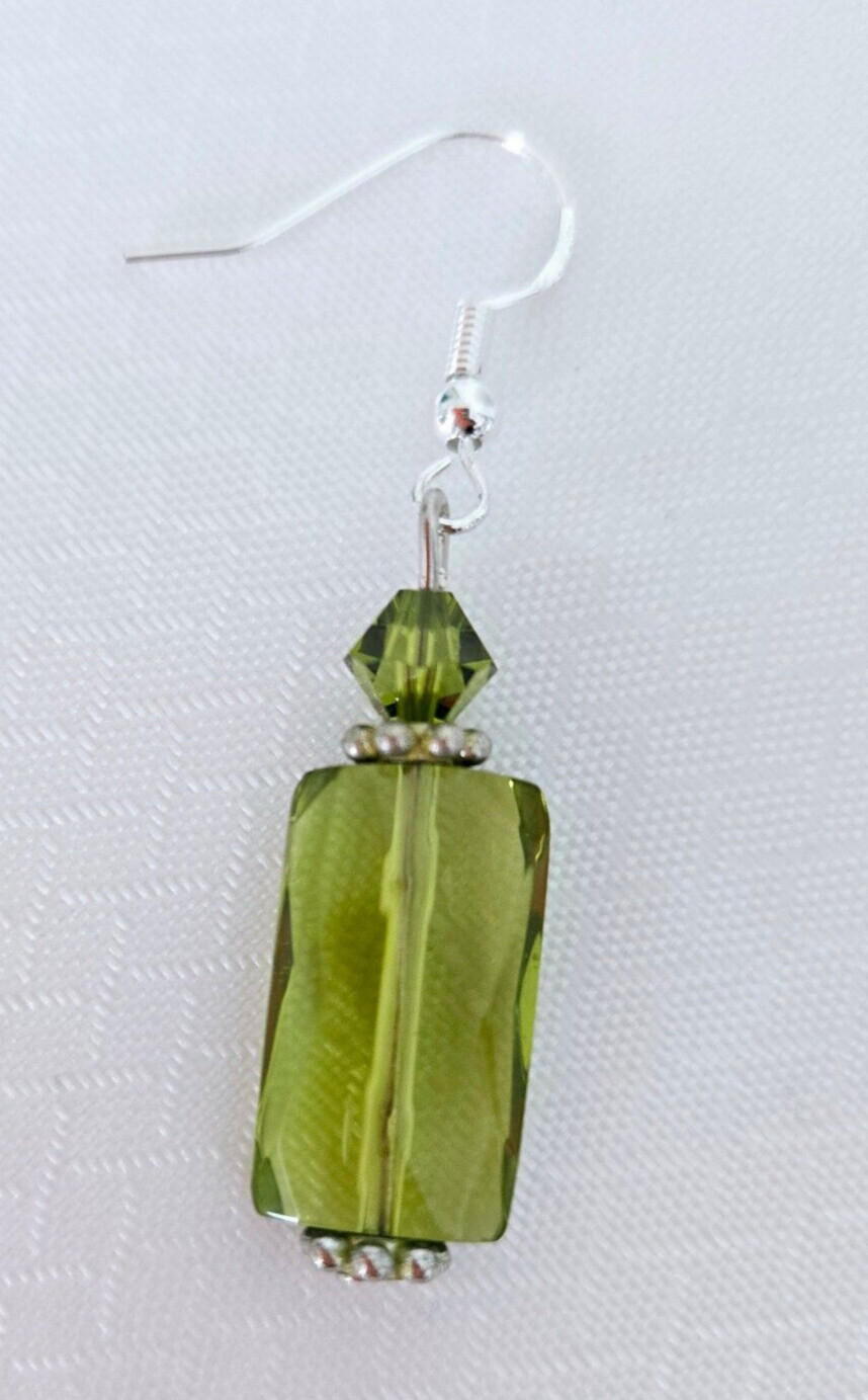 NEW! Nice Green Quartz & Crystal drop earrings Handmade in USA – Free Shipping