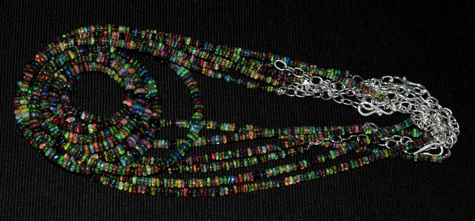 16″Natural Ethiopian Black Opal Wello Fire Opal Gemstone Bead 1 Necklace NEW