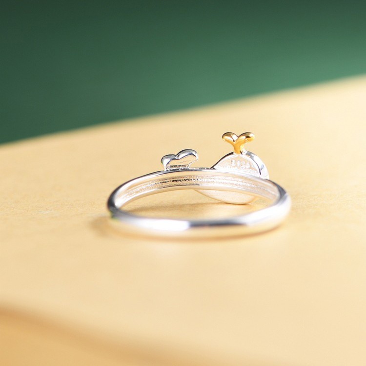 S925 Sterling Silver Enamel Dolphin Adjustable Open Ring
