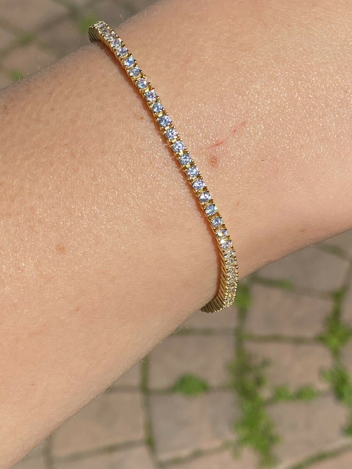 14k Gold Plated Solid Silver 2mm Real MOISSANITE Tennis Bracelet Passes Tester