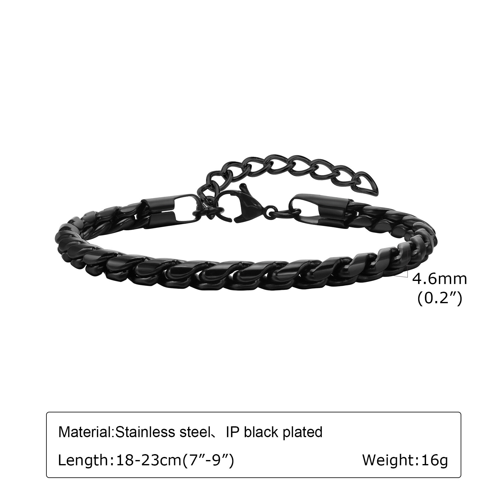 7″-9″ Silver Black Chain Bracelet Retro Men’s Stainless Steel Engagement 18-23cm