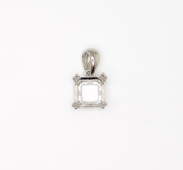 Square Dangle Bail Pendant Setting Sterling Silver with Rhodium Finish